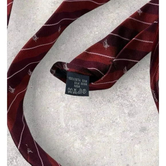 BURBERRY Silk Tie ITALY Burgundy Striped Monogram Logo W:3.8" EUC - Picture 4 of 6